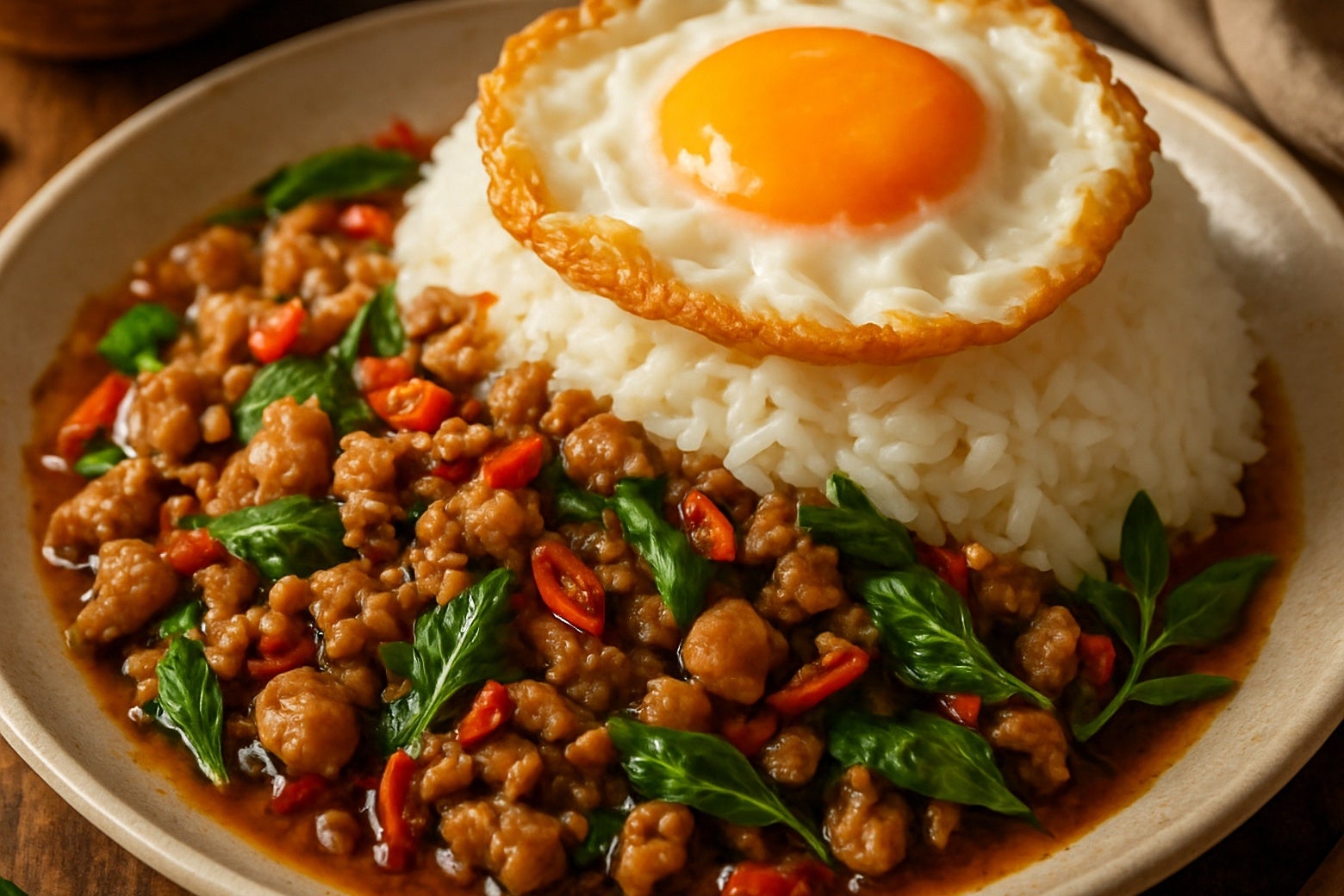 เมนูอาหารที่ครบ 5 หมู่ในจานเดียว - ข้าวกะเพราหมูไข่ดาว